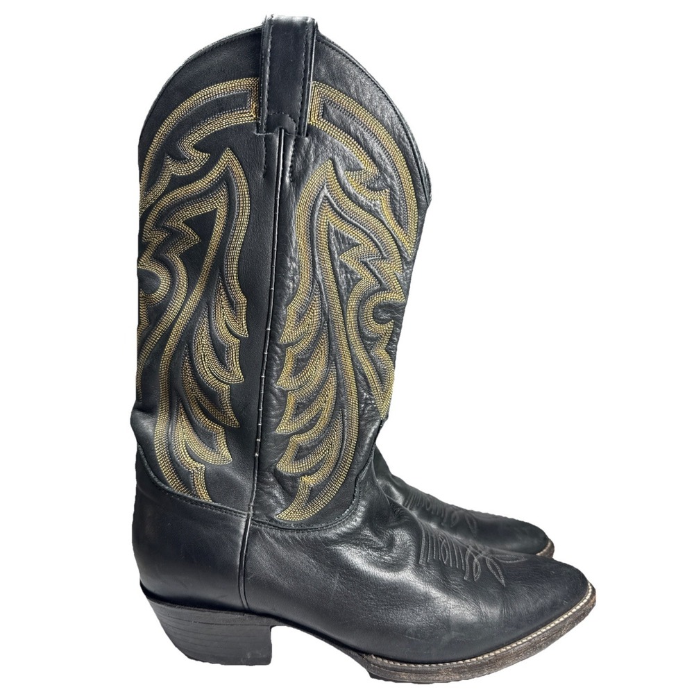 Vintage Justin Classic Boots Men's Black Leather   Embroidered Pointed‎ Toe 9EE